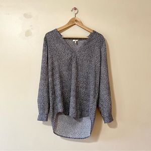 Joie Floral Long Sleeve Blouse Top Black White Flowers Hi Lo Hem Size Small